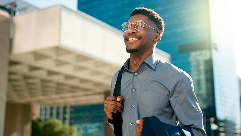 Man standing outside an office building
